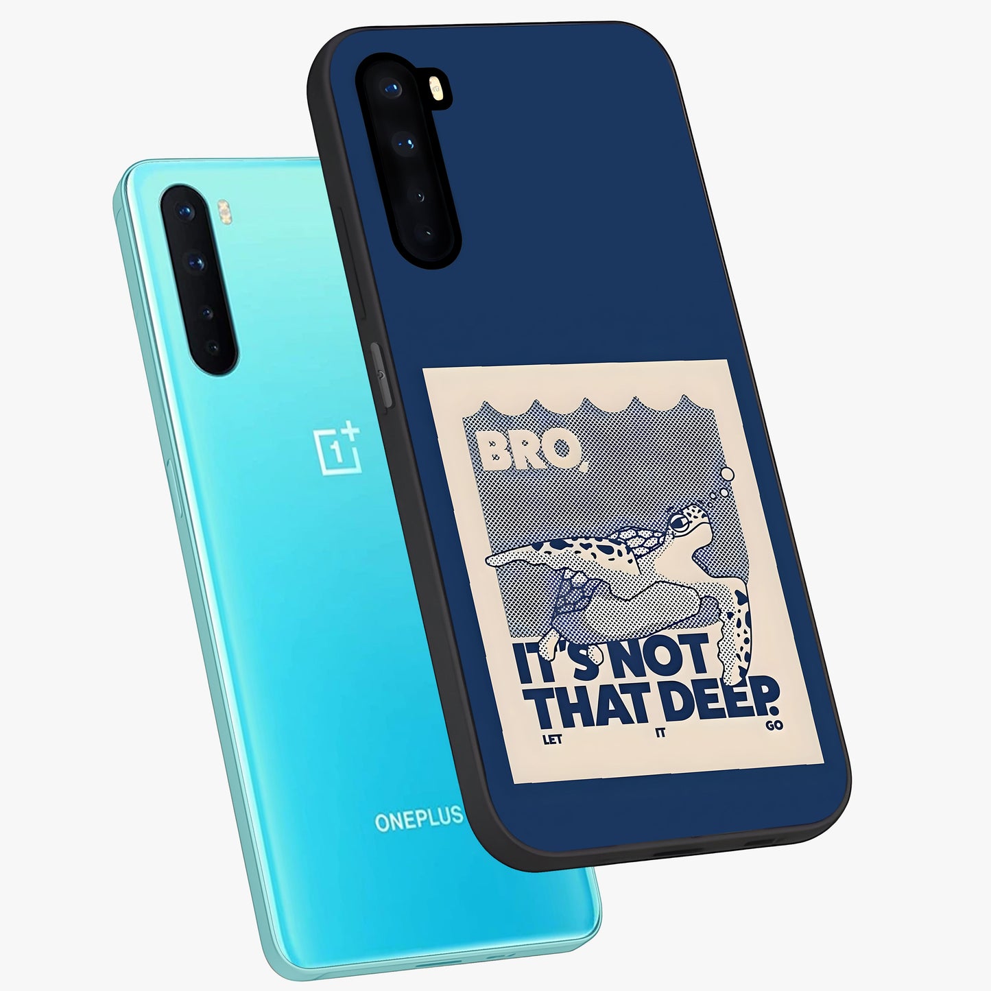Worry Less Swim Glass Case displayed in angled mockup highlighting fun typography design with relaxed aesthetic style.
