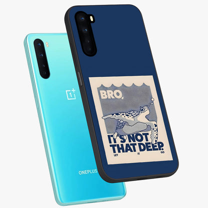 Worry Less Swim Glass Case displayed in angled mockup highlighting fun typography design with relaxed aesthetic style.