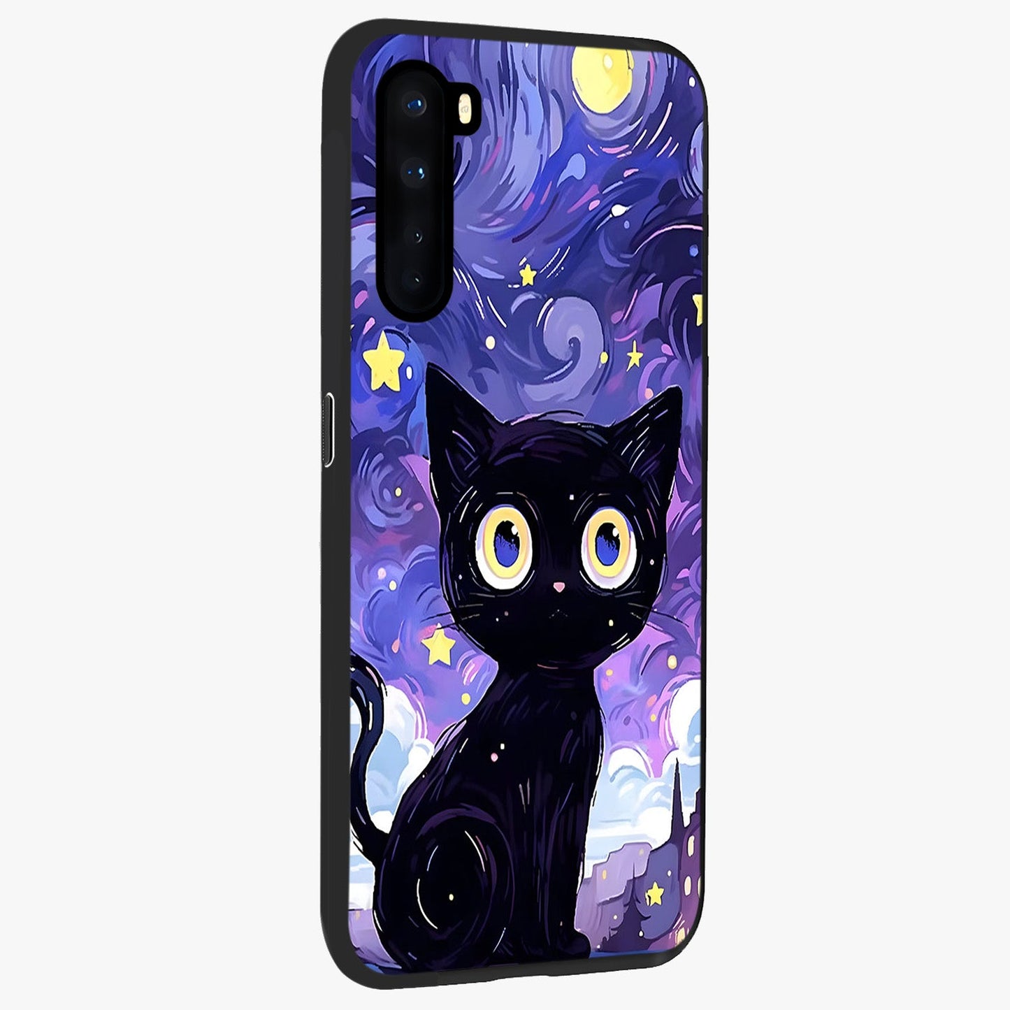 Abstract Cat Art Glass Case upright view showcasing creative feline illustration and aesthetic artistic style.