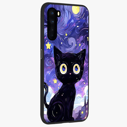 Abstract Cat Art Glass Case upright view showcasing creative feline illustration and aesthetic artistic style.