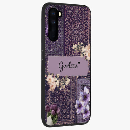 Antique Floral Whisper Custom Name Glass Case upright view showcasing delicate floral artwork with custom name feature.