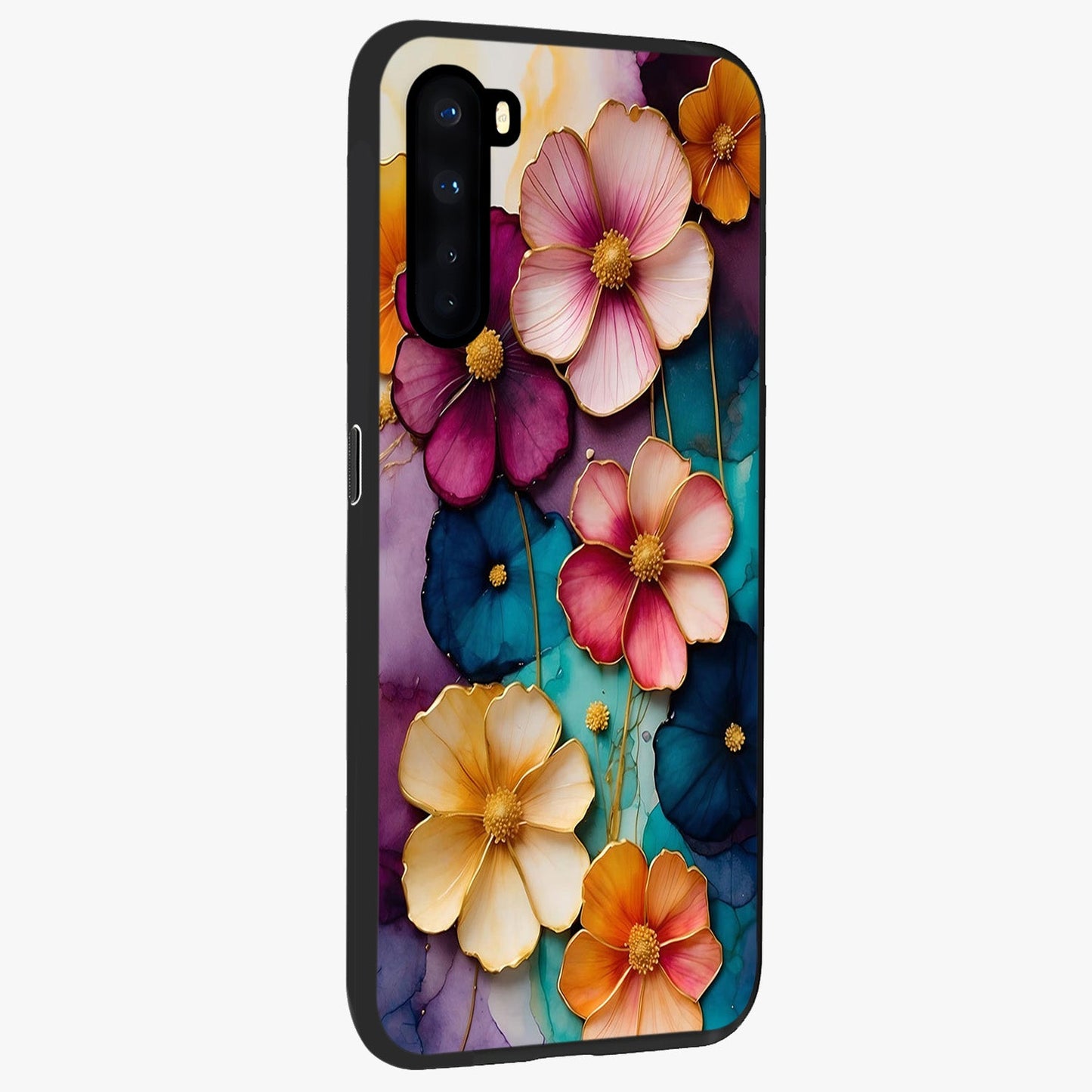 Artlyn Grace Flower Pattern Glass Case upright view showcasing graceful floral artwork with aesthetic botanical style.