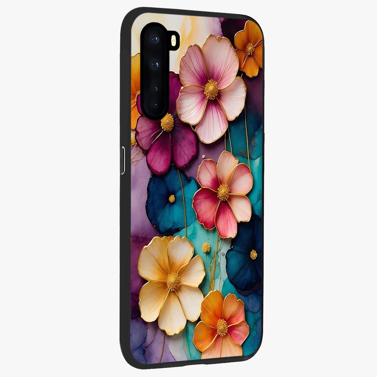 Artlyn Grace Flower Pattern Glass Case upright view showcasing graceful floral artwork with aesthetic botanical style.