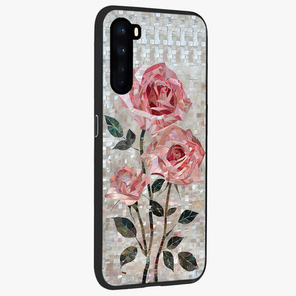 Blush Mosaic Bloom Glass Case upright view showcasing decorative floral mosaic artwork with stylish modern aesthetic.