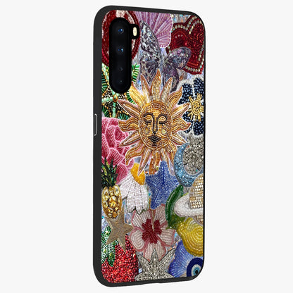 Celestial Floral and Playful Glass Case upright view showcasing whimsical floral artwork with cosmic aesthetic theme.