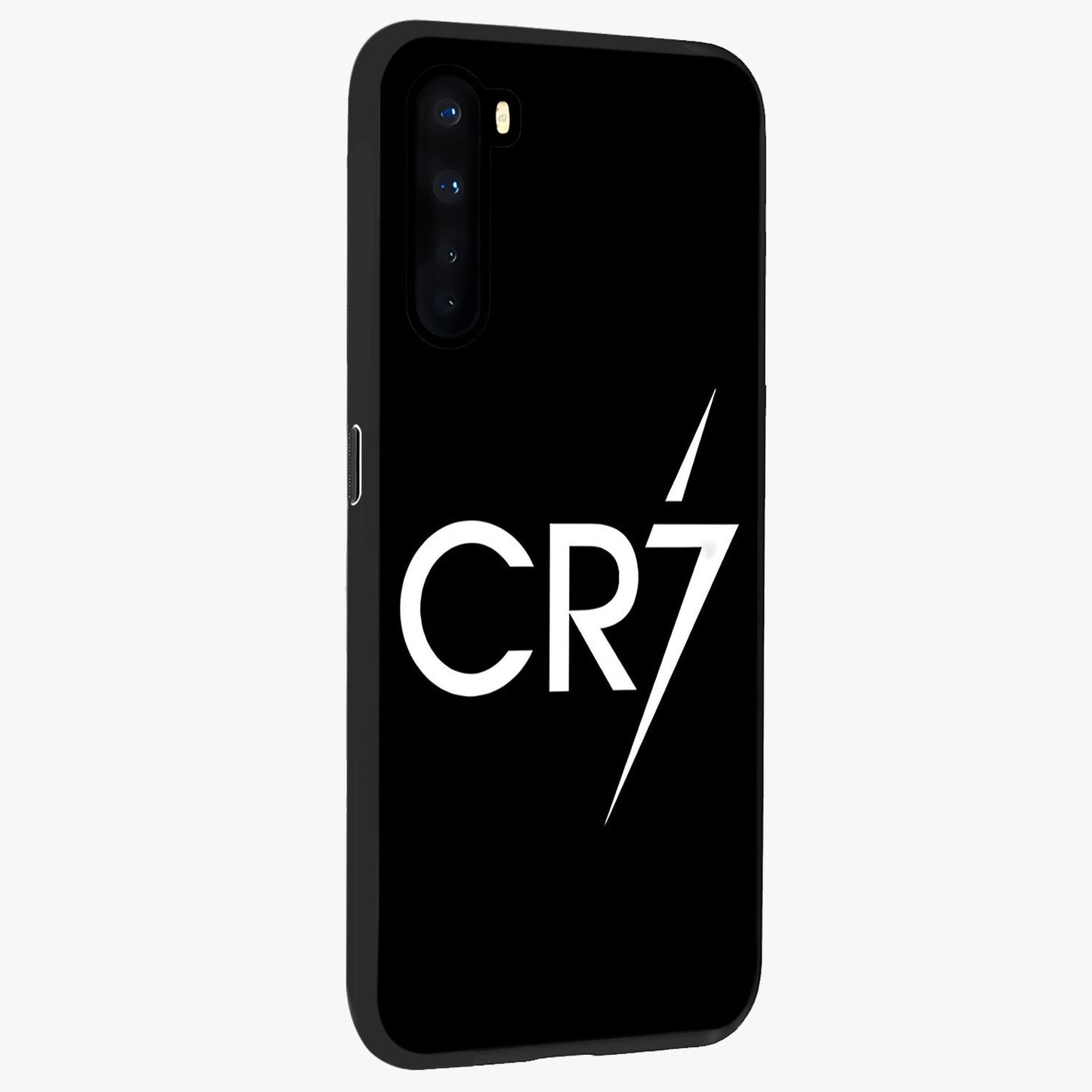 Cr7 Elite Strike Glass Case upright view showcasing energetic football inspired design with modern sports aesthetic.