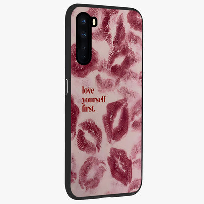 Crimson Kiss Love Glass Case upright view showcasing expressive romantic artwork with deep crimson theme.