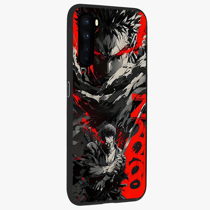 Demon Sword Resolve Glass Case upright view showcasing dramatic warrior artwork with intense battle theme.