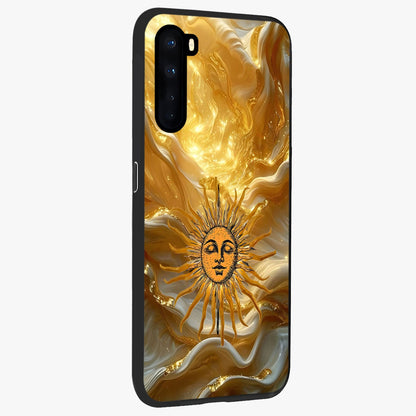 Eternal Golden Glow Glass Case upright view showcasing luminous golden artwork with luxurious visual theme.