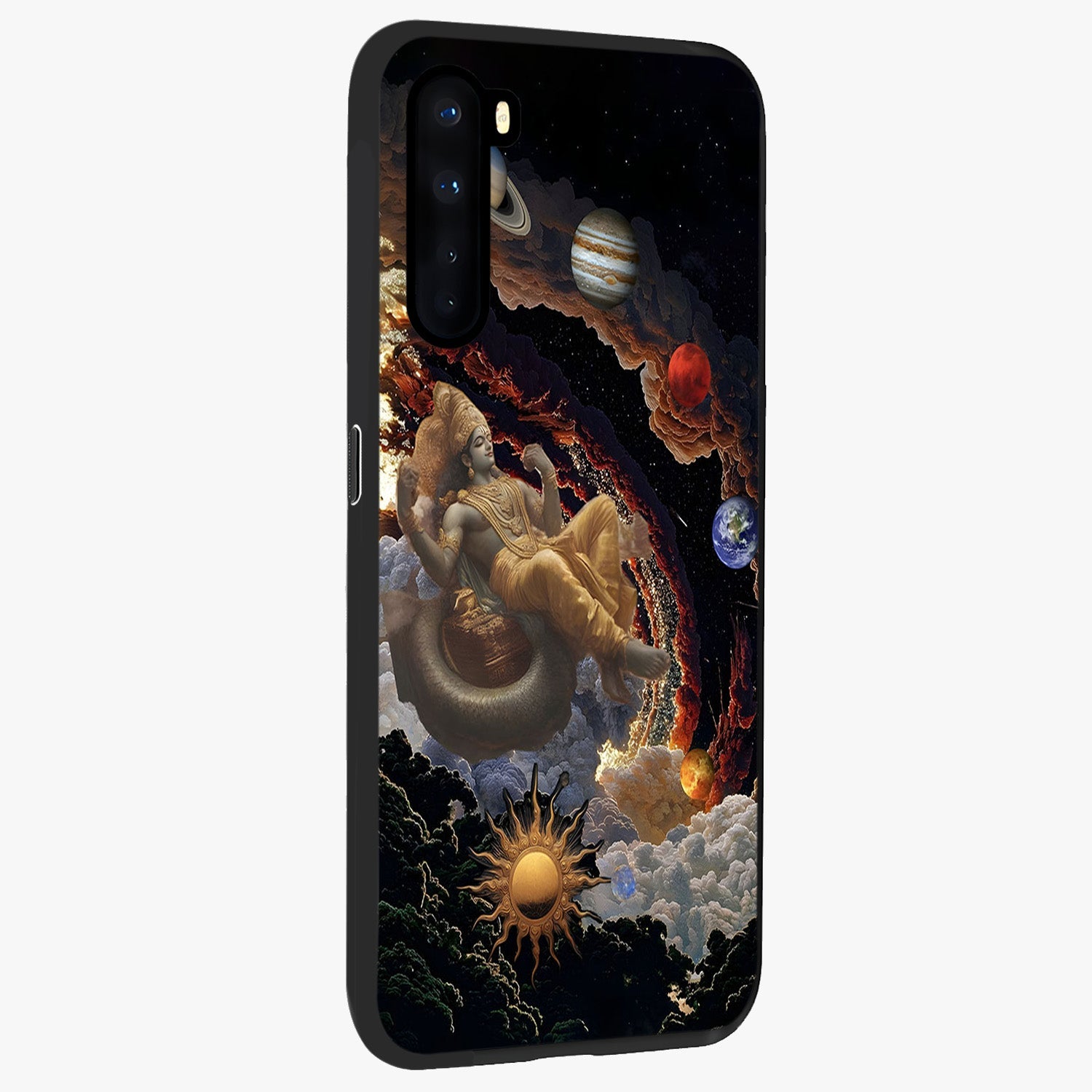 Galactic Divine God Glass Case upright view showcasing mystical divine artwork with dramatic cosmic theme.