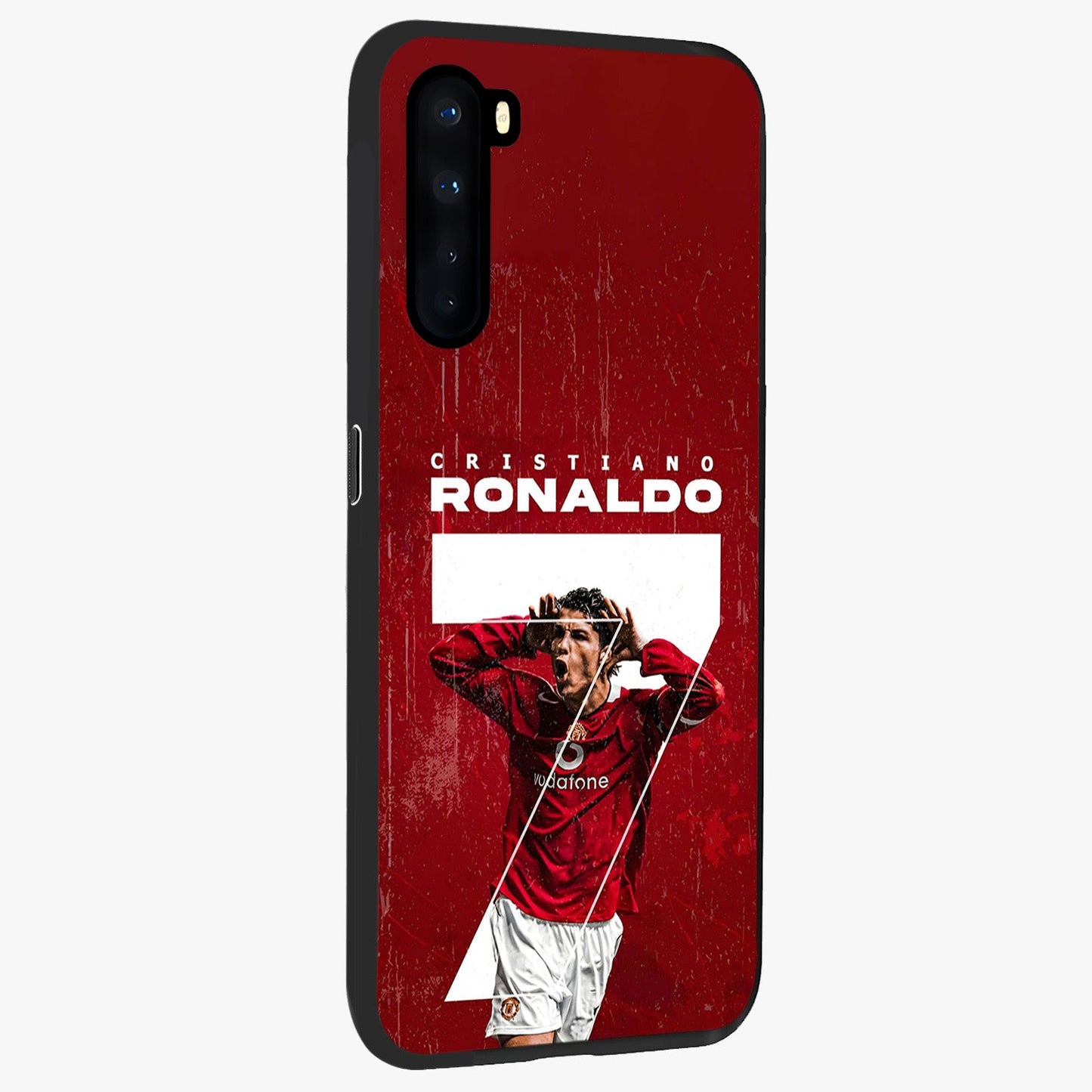 Goal Celebration Legacy Glass Case upright view showcasing dynamic football inspired artwork with victory celebration aesthetic.