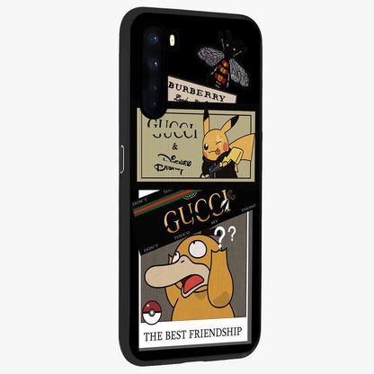 Gucci Play Mashup Glass Case upright view showcasing trendy luxury inspired artwork with modern fashion theme.