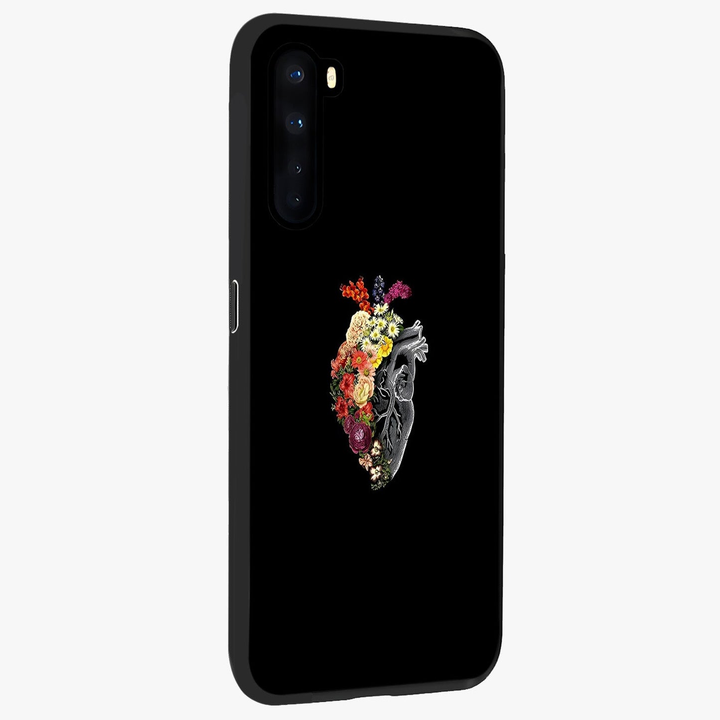 Heart With Flowers Glass Case upright view showcasing decorative heart and floral artwork with sweet romantic theme.