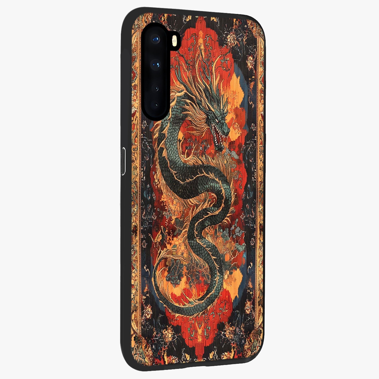Inferno Dragon Soul Glass Case upright view showcasing intense dragon artwork with fantasy fire theme.