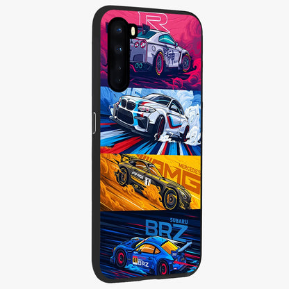 JDM Sports Car Glass Case upright view showcasing dynamic sports car artwork with bold racing theme.