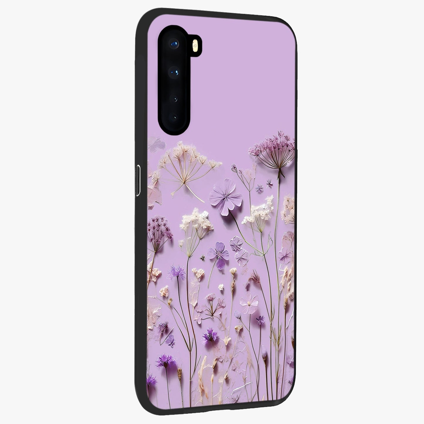 Lavender Blossom Dream Glass Case upright view showcasing delicate lavender blossom artwork with peaceful floral theme.