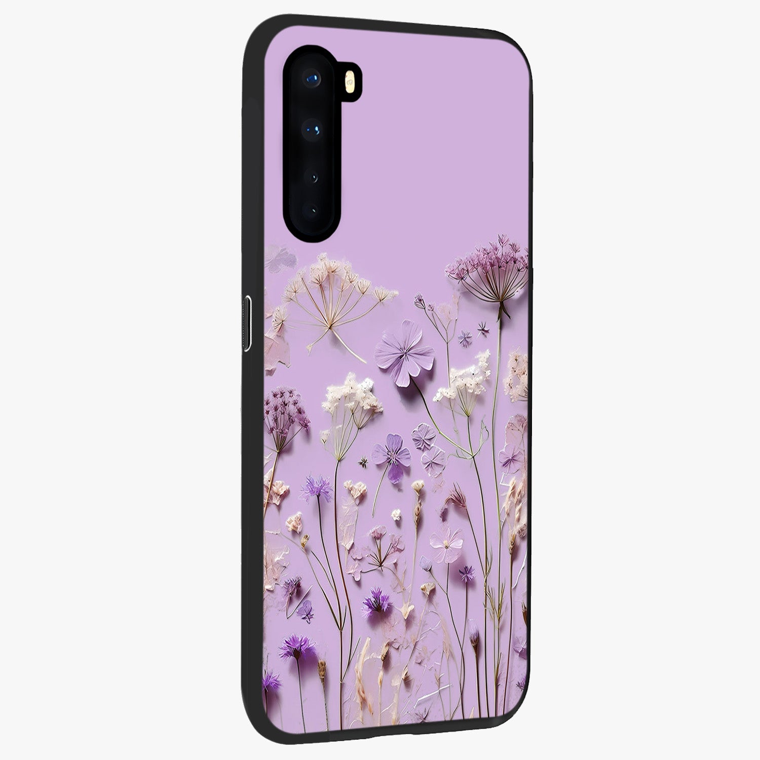 Lavender Blossom Dream Glass Case upright view showcasing delicate lavender blossom artwork with peaceful floral theme.