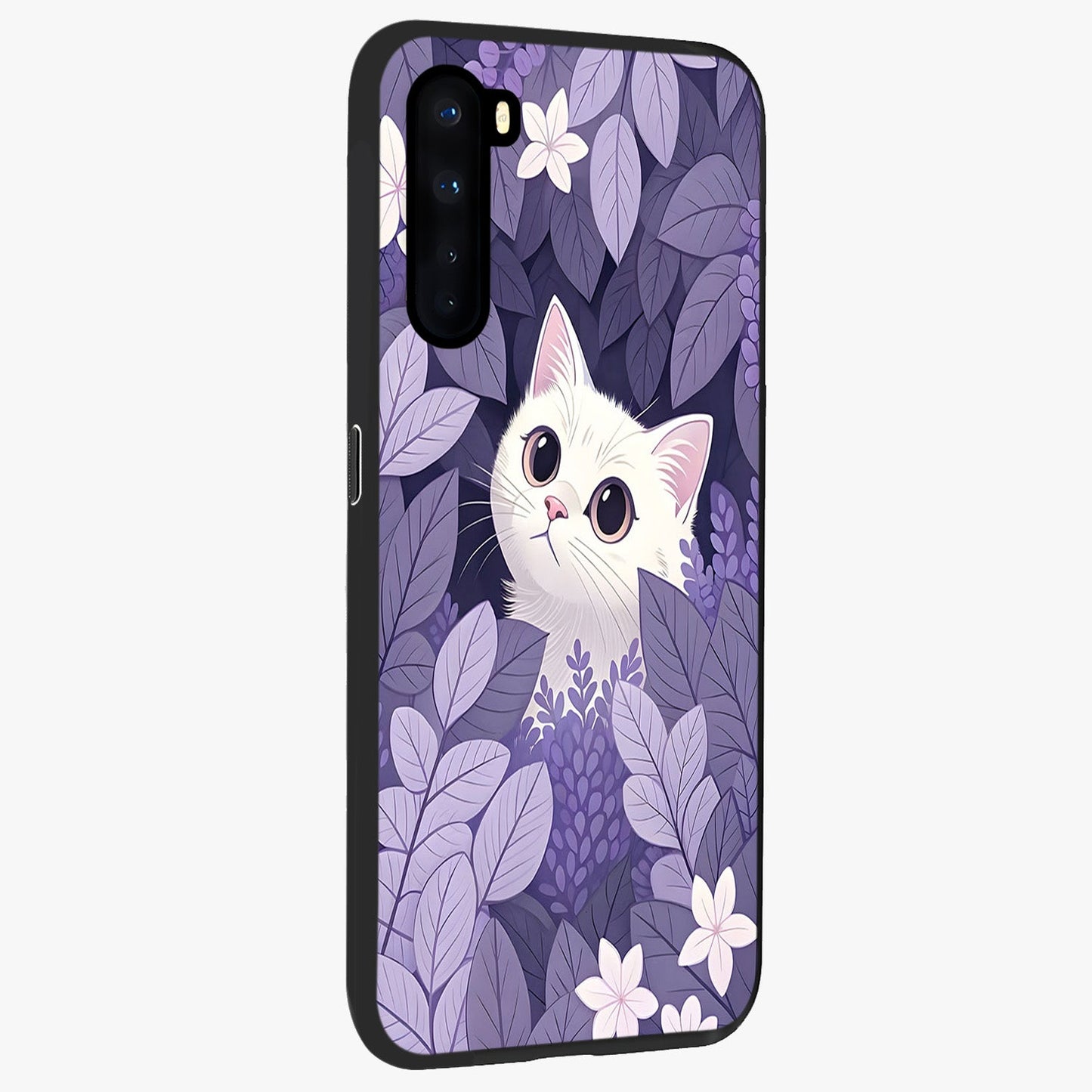 Lilac Hide Peek Cat Glass Case upright view showcasing charming cat artwork with adorable peek theme.