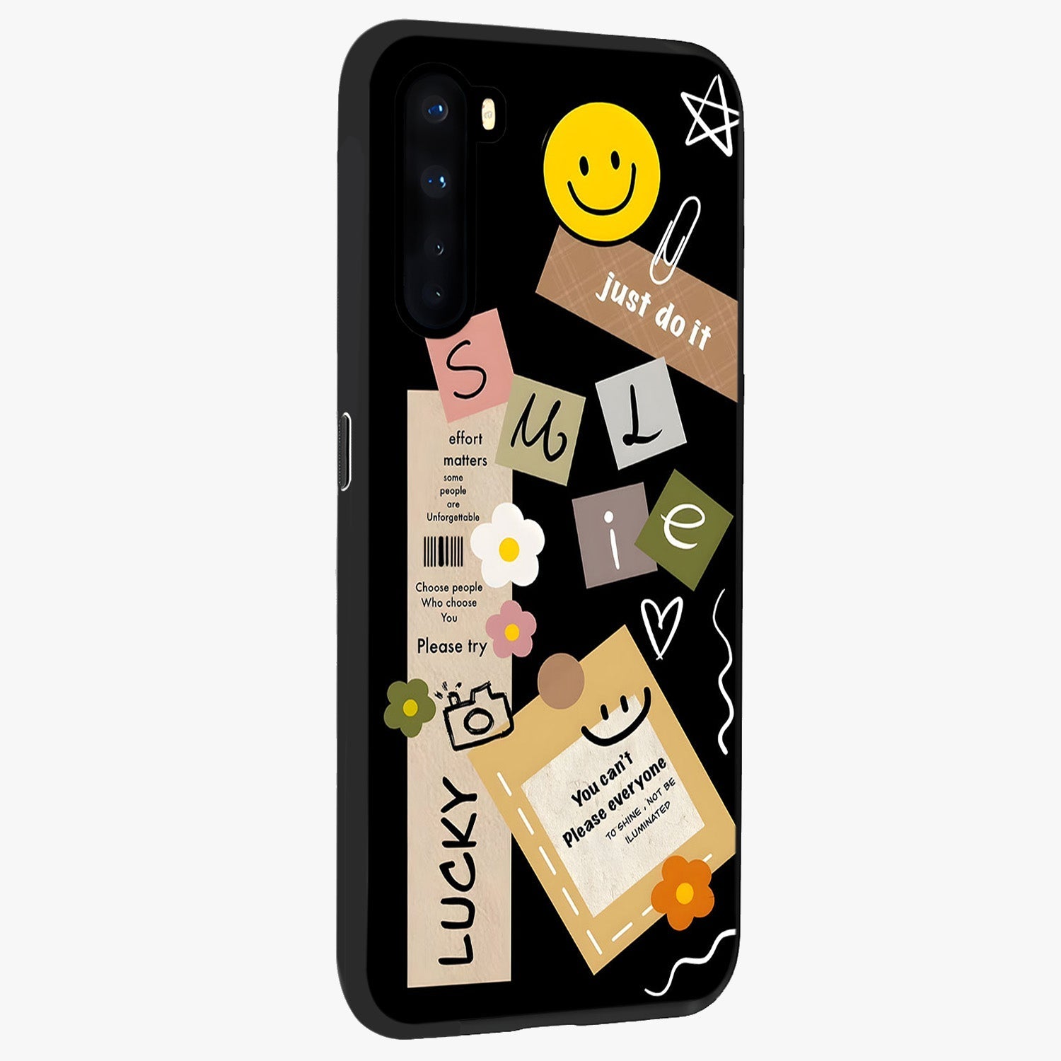 Lucky Aesthetic Collage Glass Case upright view showcasing vibrant collage artwork with youthful aesthetic theme.