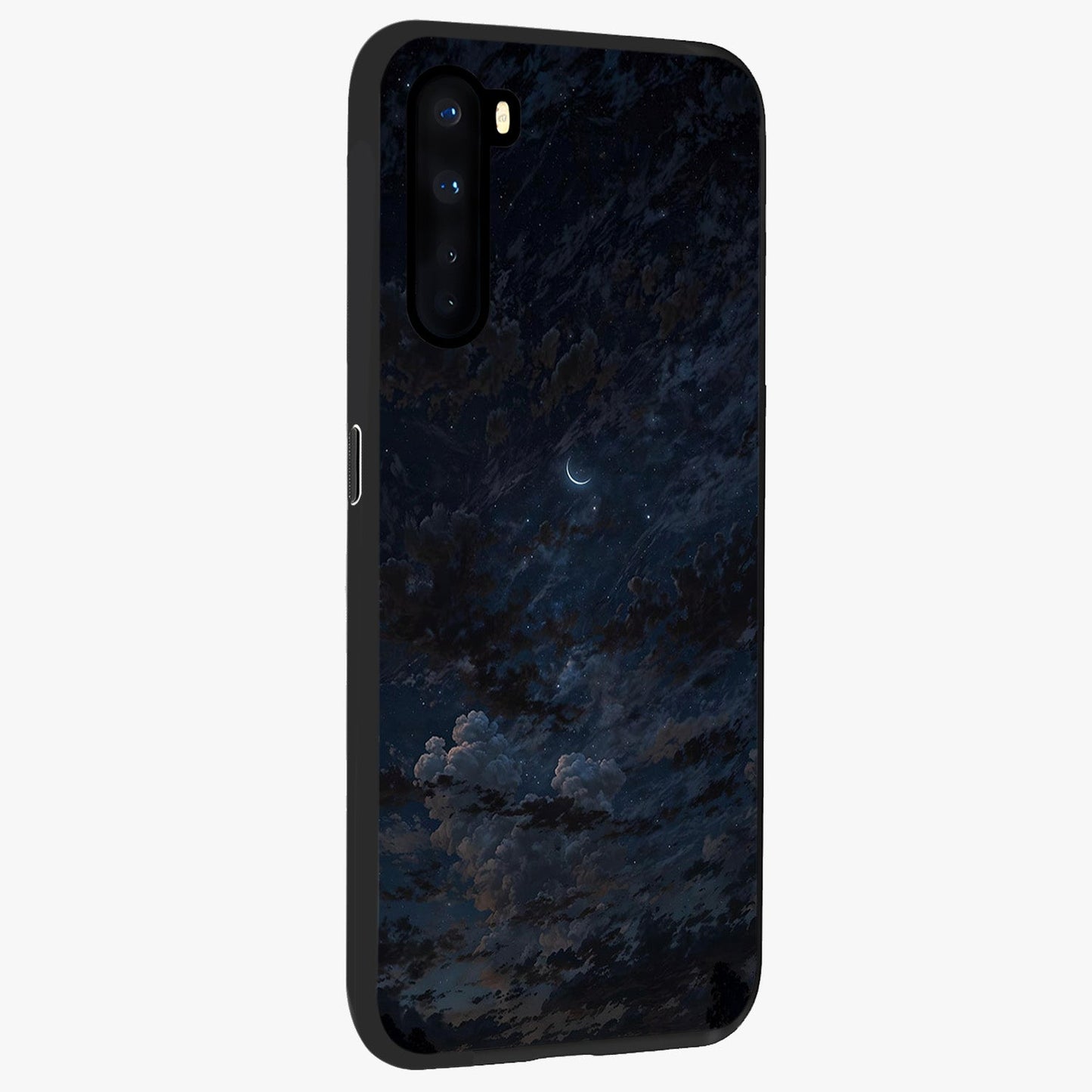 Lunar Veil Silence Glass Case upright view showcasing calm moon themed artwork with serene night atmosphere.