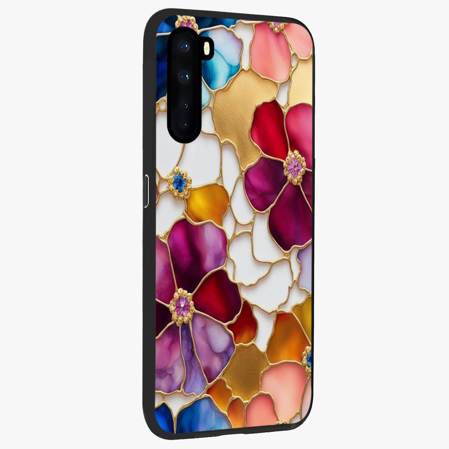 Marble Flower Pattern Glass Case upright view showcasing decorative marble flower artwork with refined style.