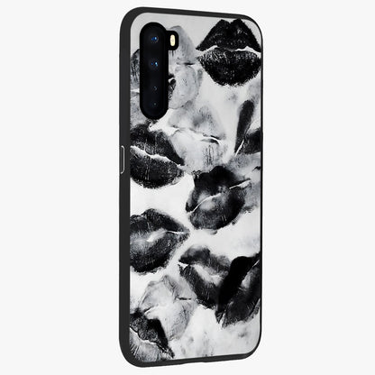 Midnight Kiss Marks Glass Case upright view showcasing stylish kiss mark artwork with trendy romantic theme.