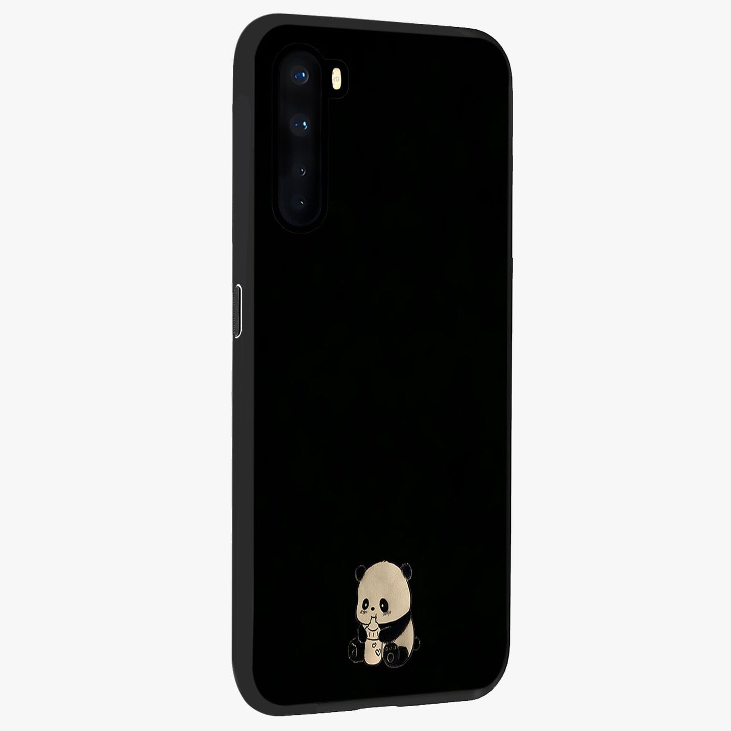 Midnight Panda Love Glass Case upright view showcasing charming panda artwork with playful romantic theme.