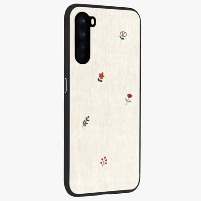 Minimalistic Blue With White Flower Pattern Glass Case upright view showcasing clean white flower artwork with calming blue theme.