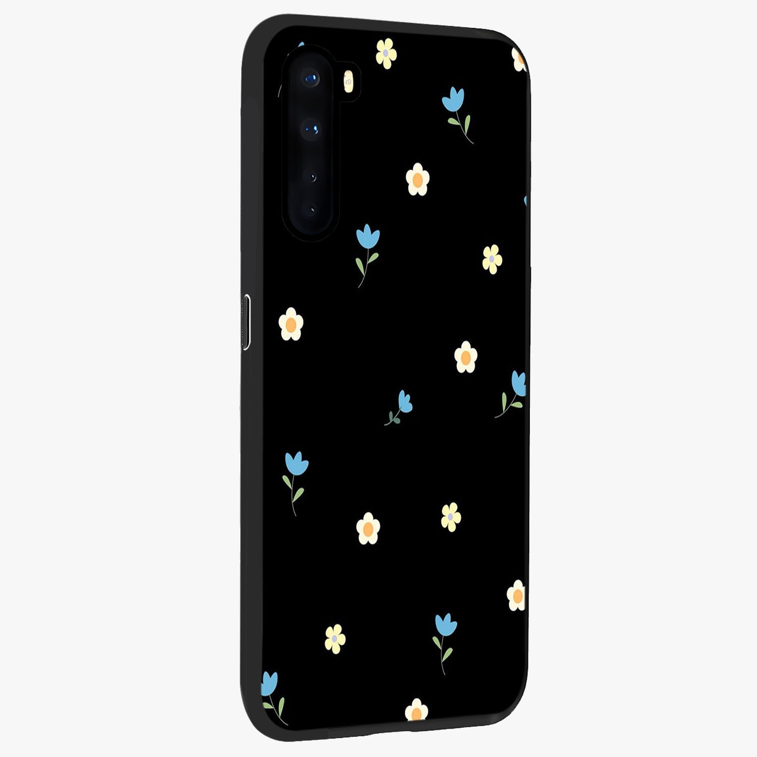Minimal Petal Whispers Glass Case upright view showcasing elegant floral artwork with modern minimalist style.
