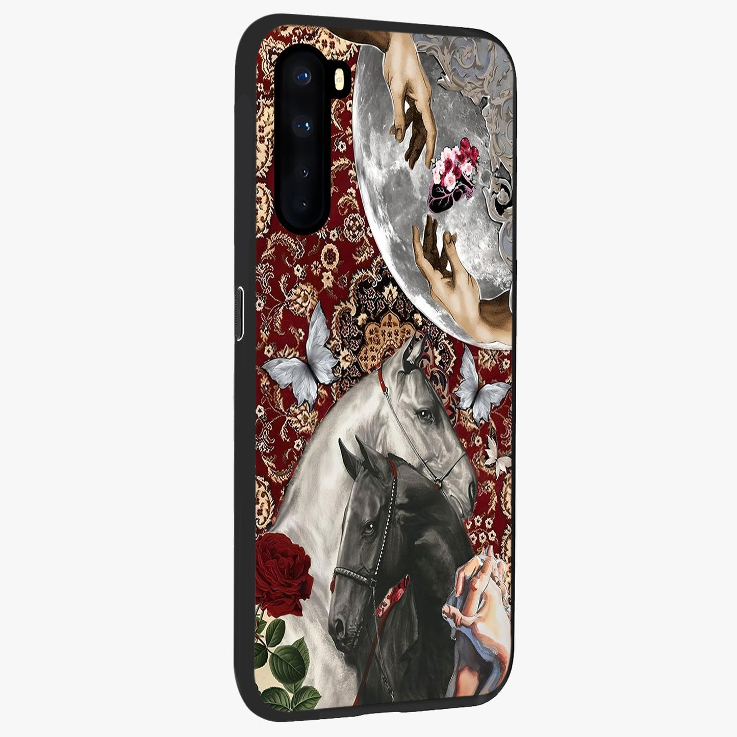 Moonlit Royal Stallion Glass Case upright view showcasing dramatic horse artwork with glowing moon themed design.