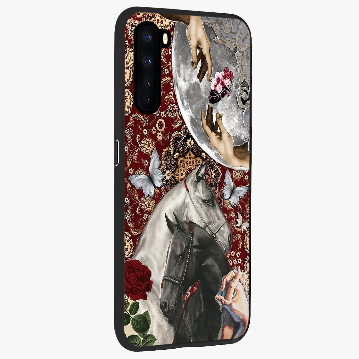 Moonlit Royal Stallion Glass Case upright view showcasing dramatic horse artwork with glowing moon themed design.