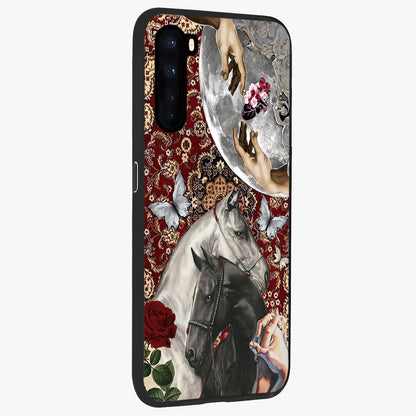 Moonlit Royal Stallion Glass Case upright view showcasing dramatic horse artwork with glowing moon themed design.