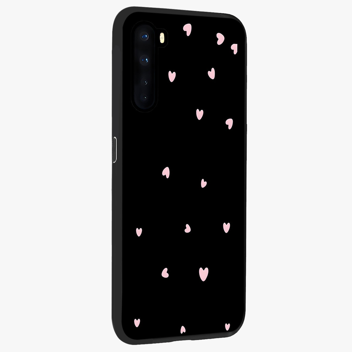 Pink Love Drops Glass Case upright view showcasing charming heart drop artwork with romantic playful theme.
