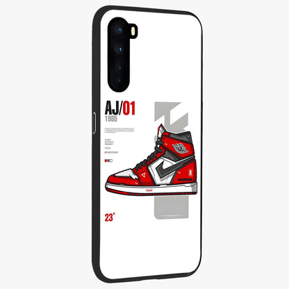 Retro Sneaker Blueprint Glass Case upright view showcasing stylish sneaker illustration with vintage streetwear theme.