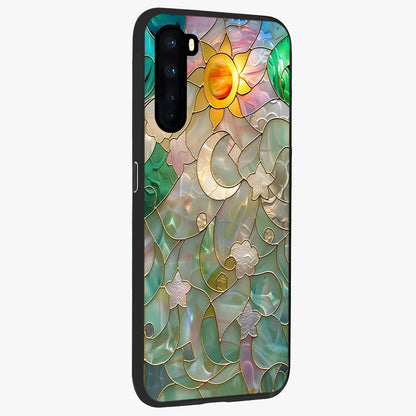Stained Sunrise Glow Glass Case upright view showcasing colorful sunrise artwork with warm morning theme.