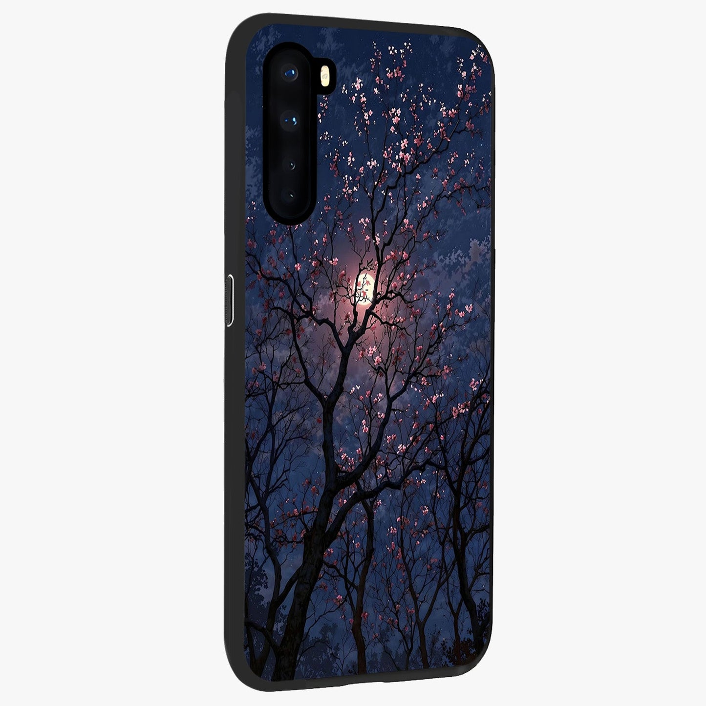 Twilight Sakura Serenade Glass Case upright view showcasing beautiful cherry blossom artwork with serene evening theme.