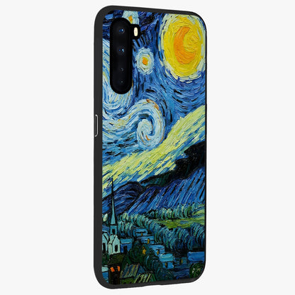 Van Gogh Art Glass Case upright view showcasing expressive painting style artwork with timeless artistic theme.