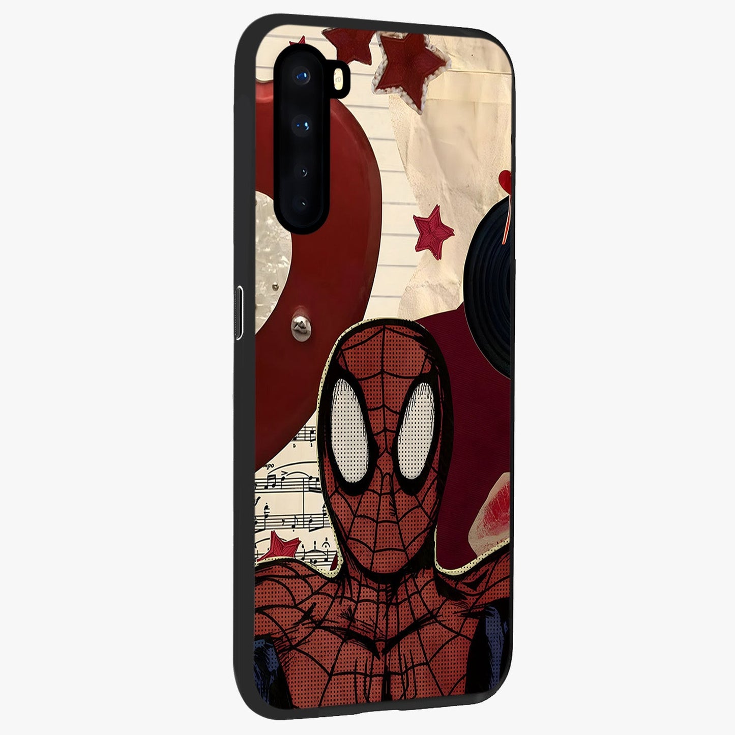 Web Warrior Vibes Glass Case upright view showcasing energetic superhero artwork with bold action theme.