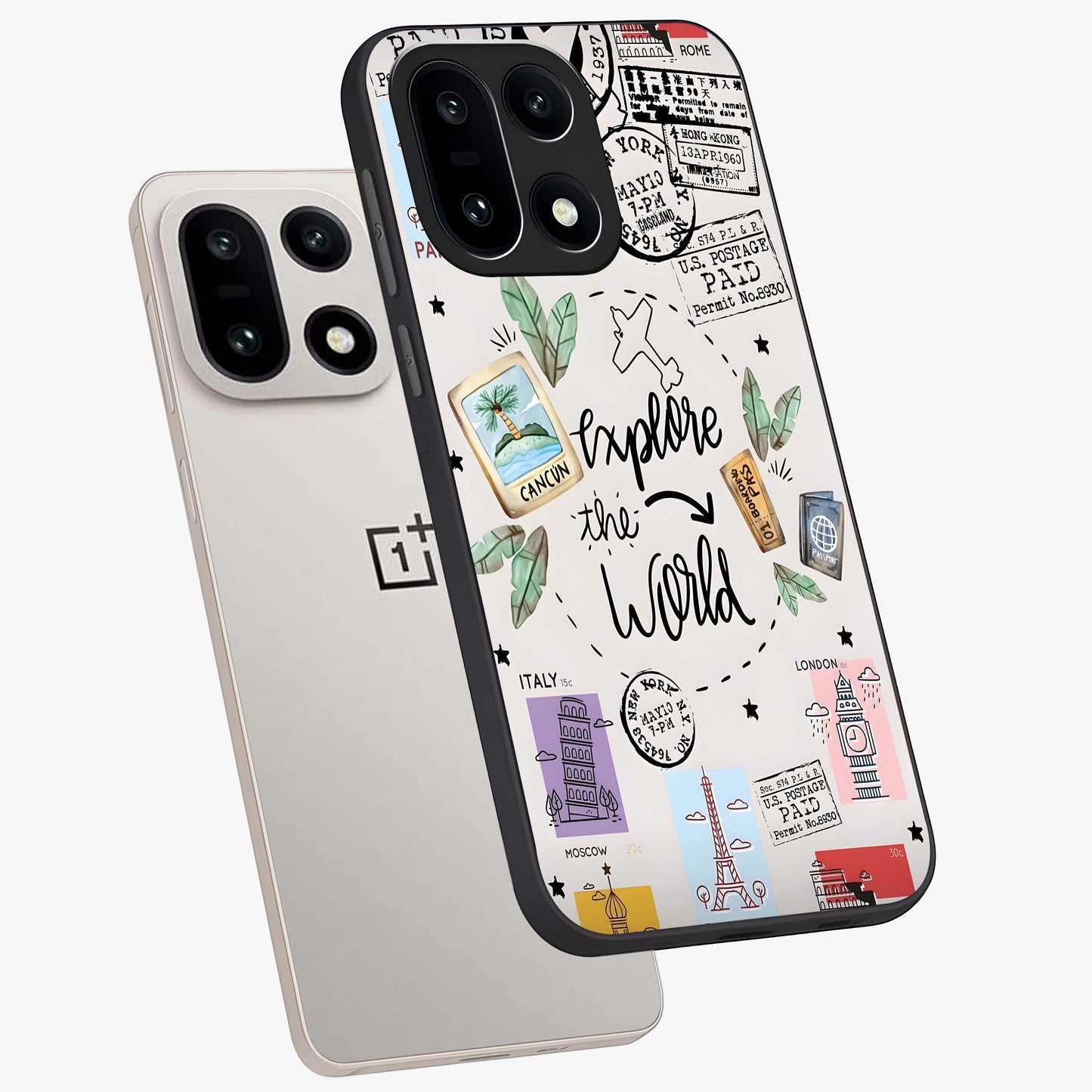 Adventure Awaits Art Glass Case for 1+15 angled display showcasing glossy finish and adventure themed design