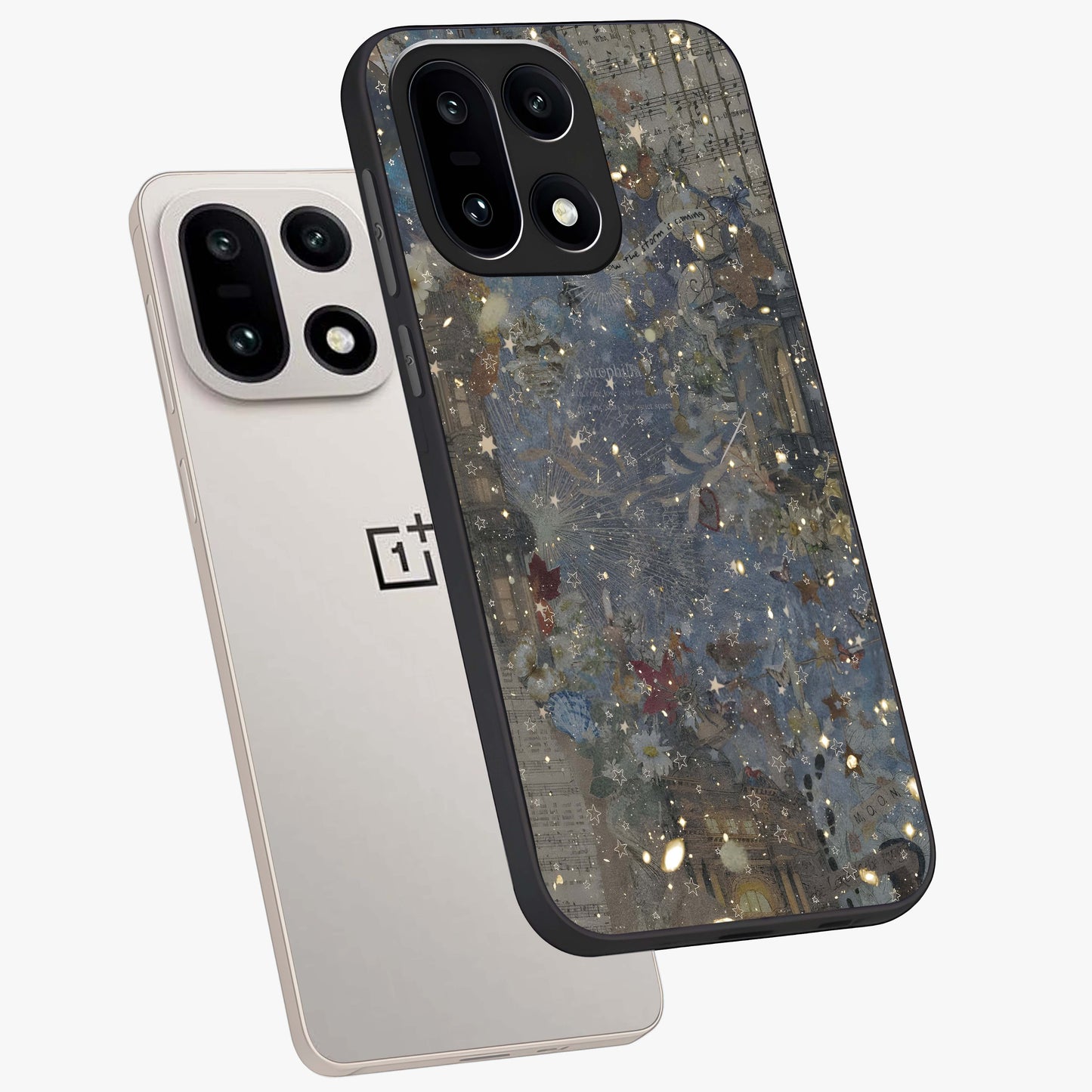 Aesthetic Astrolophia Glass Case for 1+15 angled mockup showcasing glossy cosmic design and premium glass finish