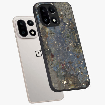 Aesthetic Astrolophia Glass Case for 1+15 angled mockup showcasing glossy cosmic design and premium glass finish