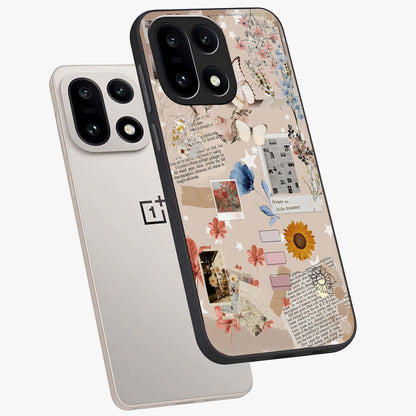 Aesthetic Butterfly Glass Case for 1+15 angled mockup showcasing glossy glass finish and delicate wing details