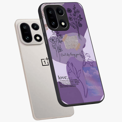 Aesthetic Love With Flower Glass Case for 1+15 angled mockup showcasing glossy finish and soft floral design