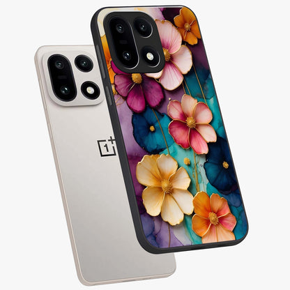 Artlyn Grace Flower Pattern Glass Case for 1+15 angled mockup showcasing glossy finish and graceful flower detailing