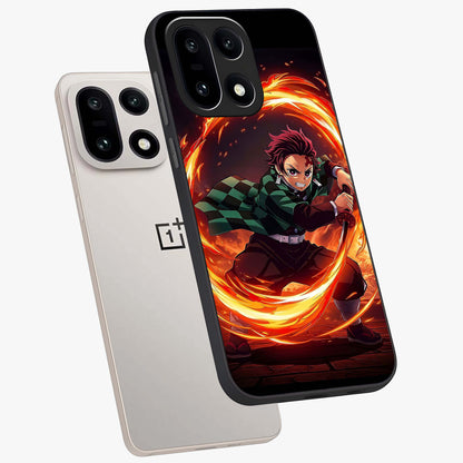 Blazing Sword Resolve Glass Case for 1+15 captured at a warm angle highlighting sharp fiery details, gloss, and edge clarity.