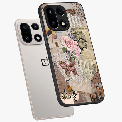 Butterfly News Bloom Glass Case for 1+15 angled mockup showcasing glossy finish and vibrant nature design
