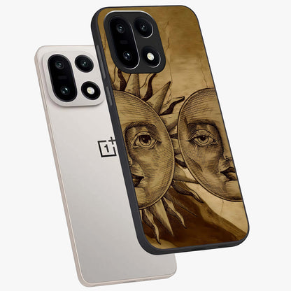 Celestial Relic Glow Glass Case for 1+15 angled mockup showcasing glossy finish and radiant glow detailing