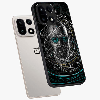 Chaotic Mind Genius Glass Case for 1+15 angled mockup showcasing glossy finish and edgy artistic design