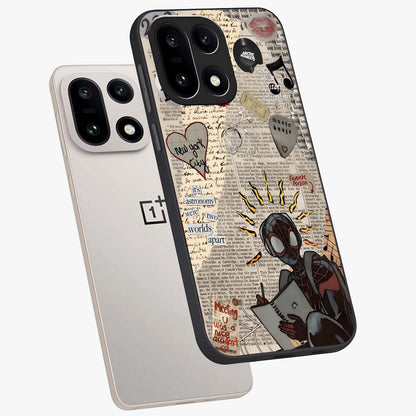 City Dream Sketch Glass Case for 1+15 captured at a warm angle highlighting urban line details, gloss, and edge clarity.