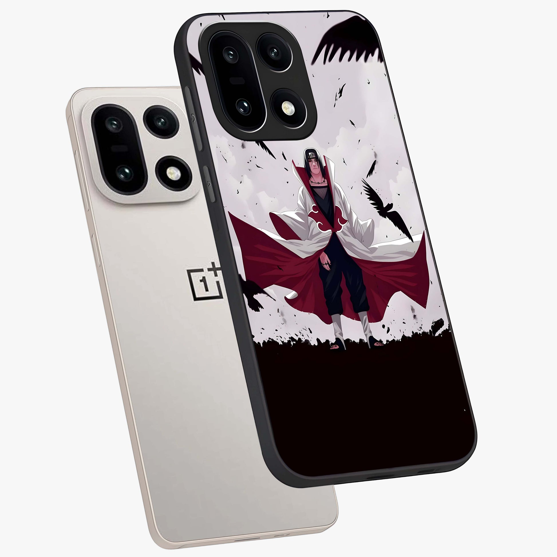 Crimson Crow Ascension Glass Case for 1+15 angled mockup showcasing glossy finish and dramatic gothic design